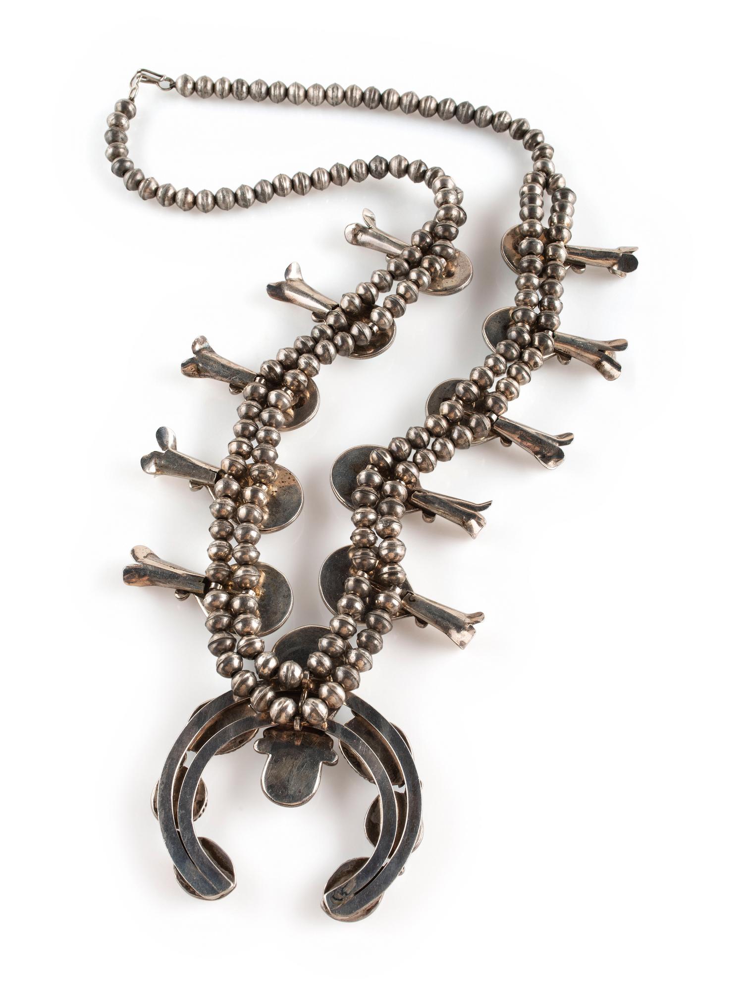 Navajo Silver and Turquoise Squash Blossom Necklace