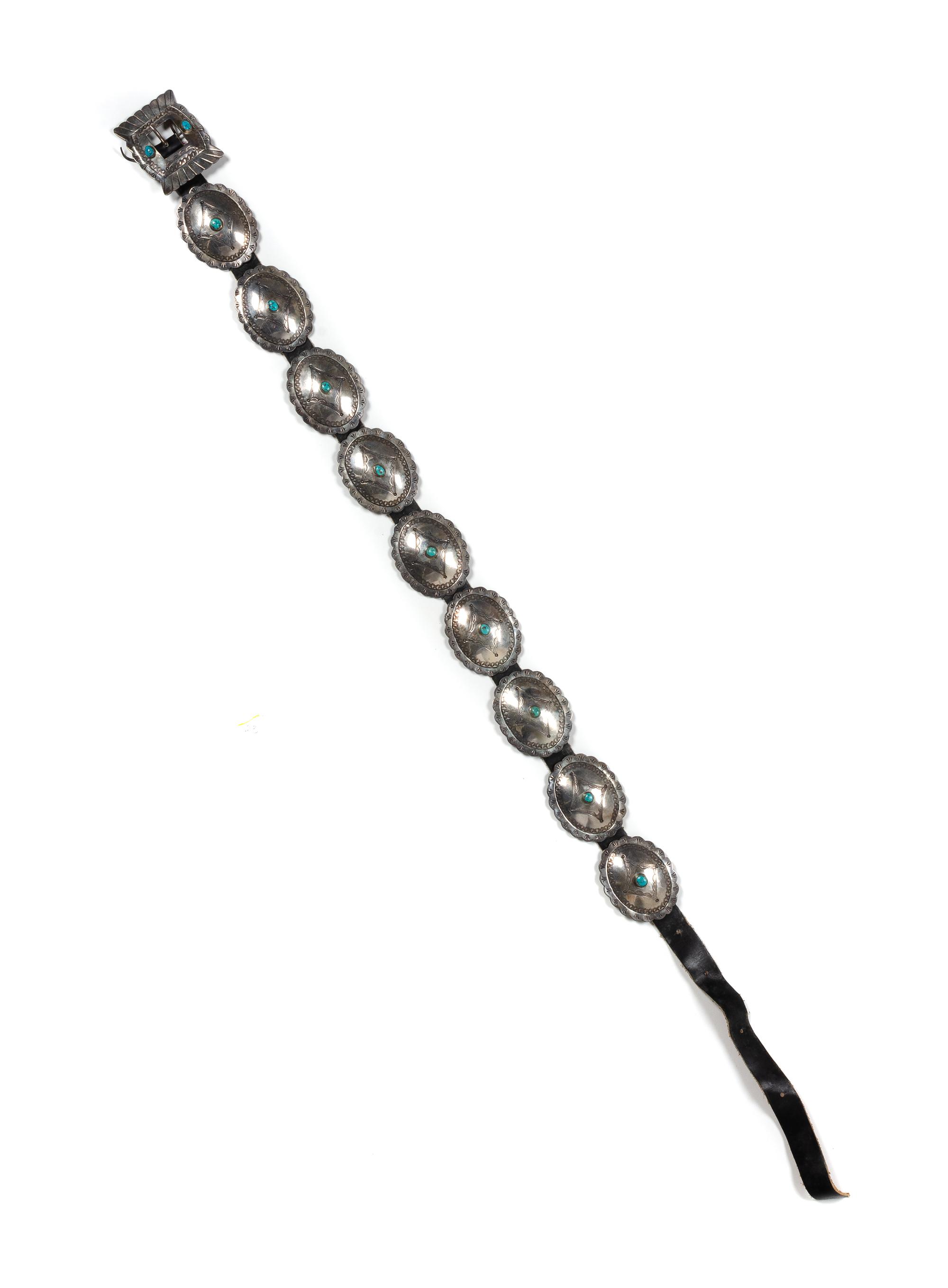 Southwestern Silver and Turquoise Concho Belt Length 37 inches