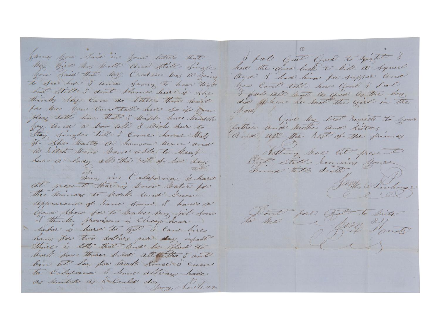 [CALIFORNIA - GOLD MINING] -- [CIVIL WAR]. A collection of letters, mostly from James Newhouse of Eldorado County, CA to James Knots of Magnolia, OH, incl. discussions involving California, gold mining, and experiences during the Civil War.