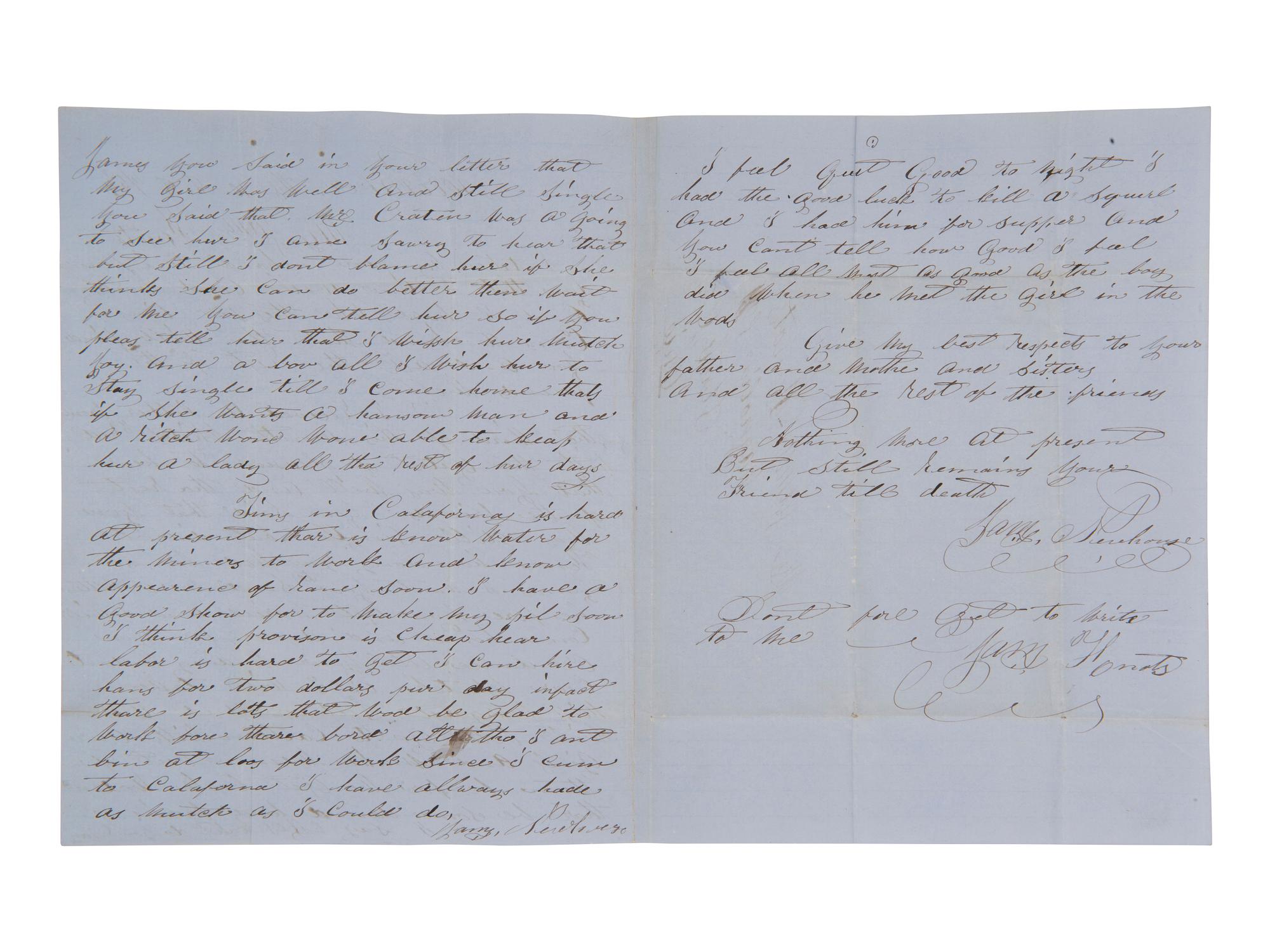 [CALIFORNIA - GOLD MINING] -- [CIVIL WAR]. A collection of letters, mostly from James Newhouse of Eldorado County, CA to James Knots of Magnolia, OH, incl. discussions involving California, gold mining, and experiences during the Civil War.