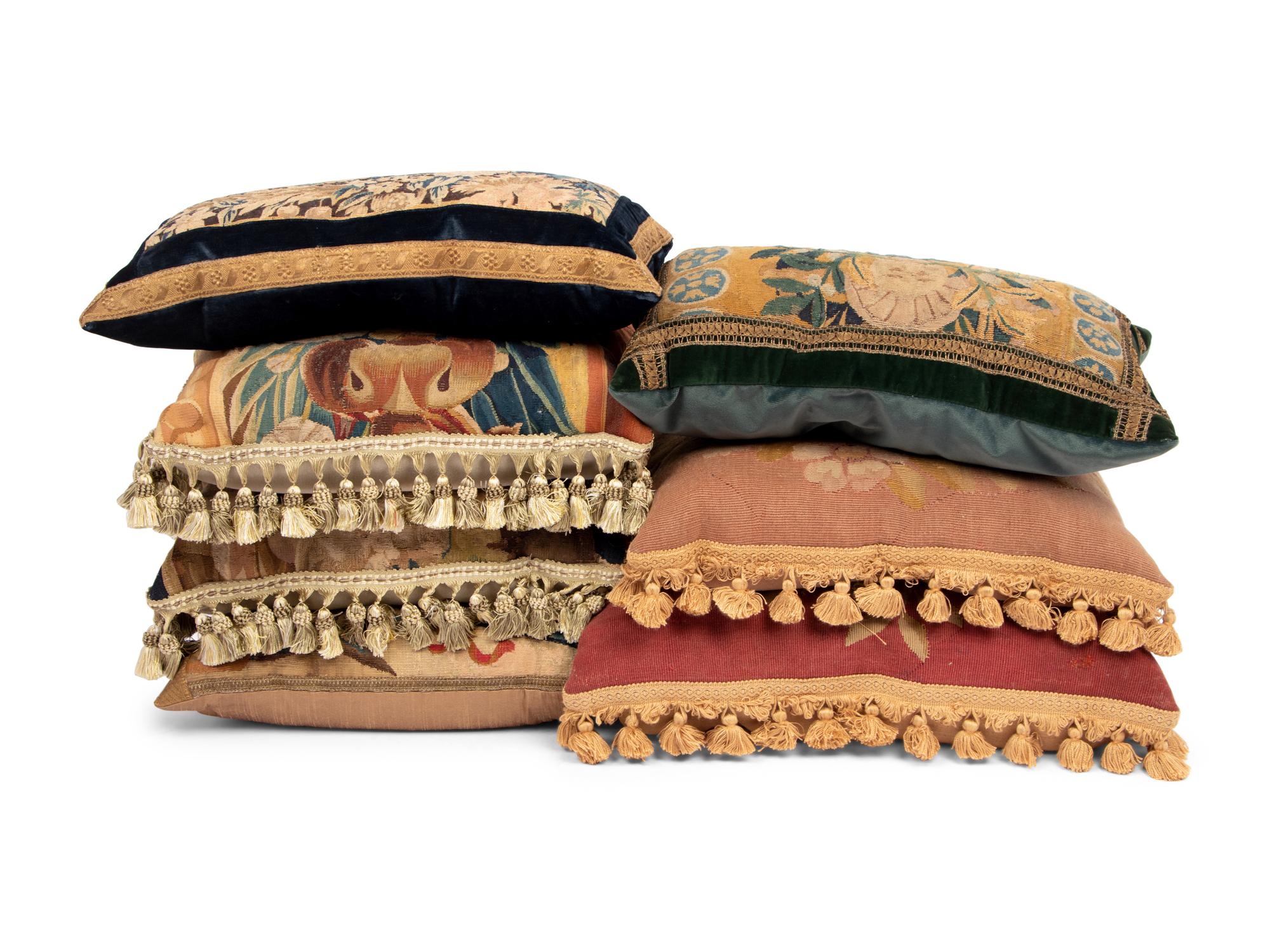 A Group of Seven Continental Tapestry-Upholstered Pillows
