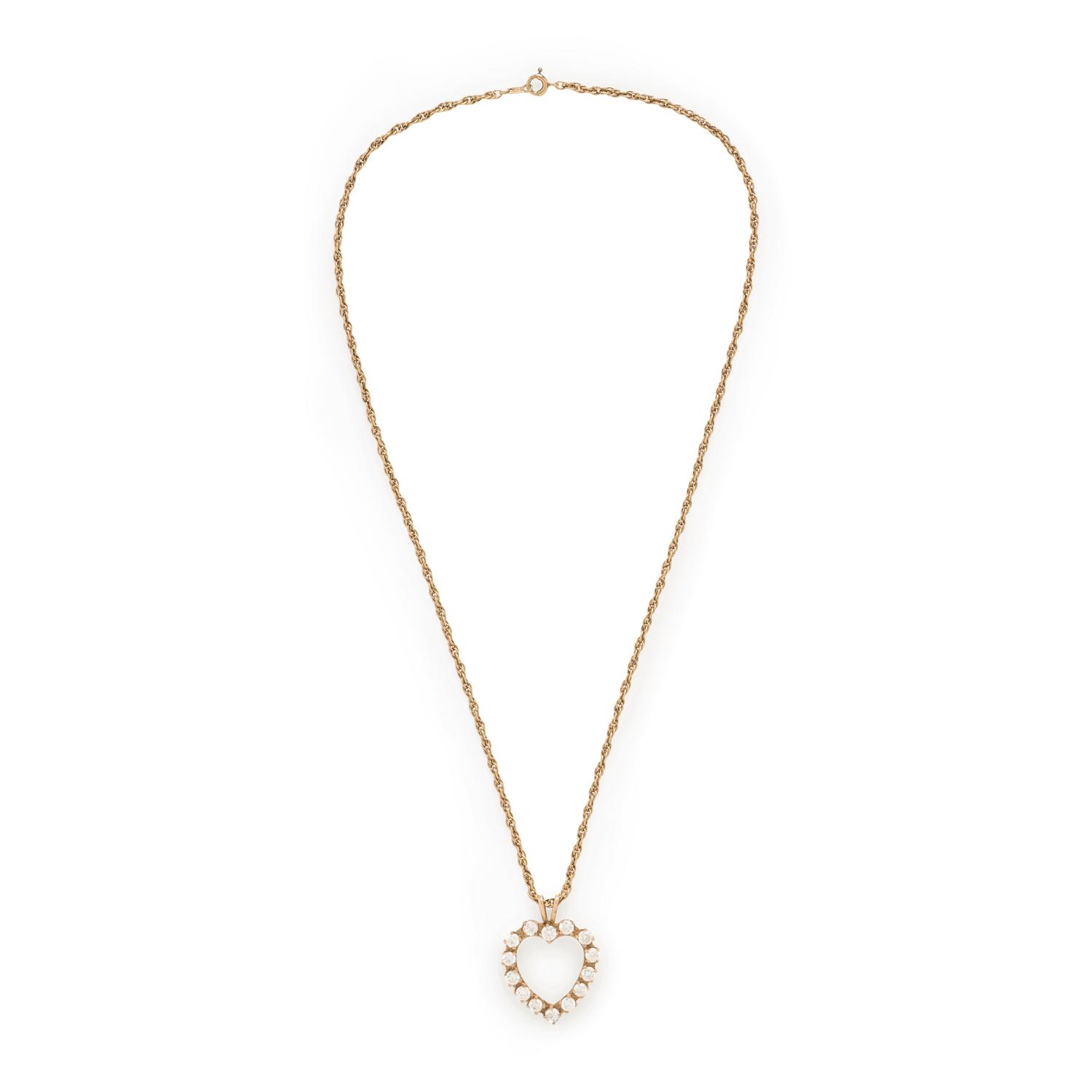 Yellow Gold and Colorless Crystal Heart Pendant Necklace