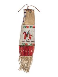 Sioux Pictorial Beaded Hide Tobacco Bag, with Horse and Rider