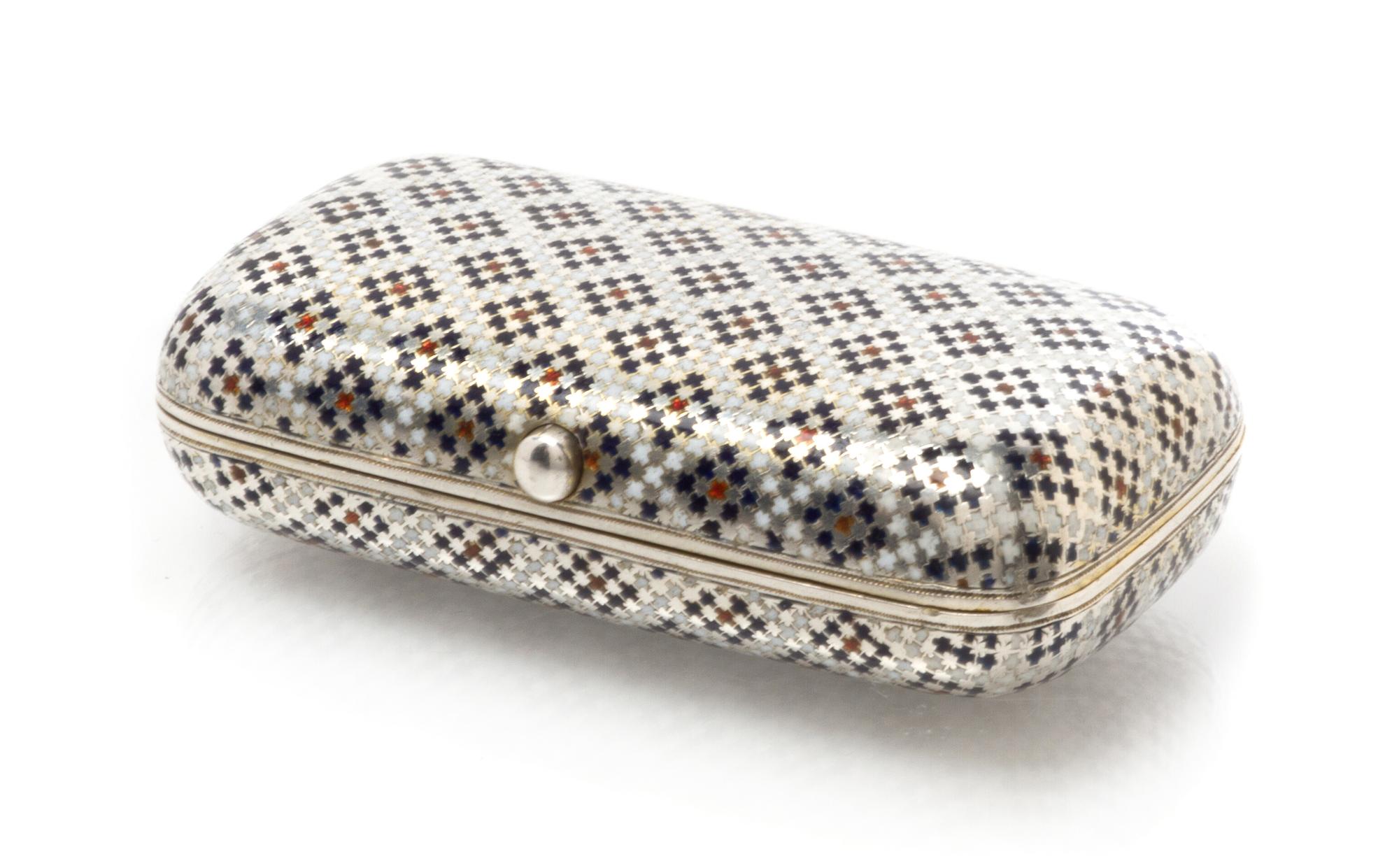 A Russian Silver and Cloisonne Enamel Case, Mark of Ivan Khlebnikov, assay mark of Viktor Savinsky, Moscow, 1874, the case enameled wit