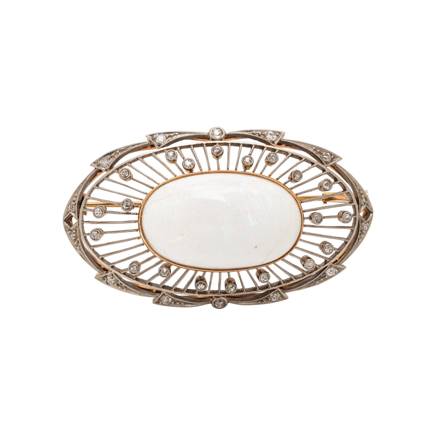 VINTAGE, OPAL AND DIAMOND BROOCH