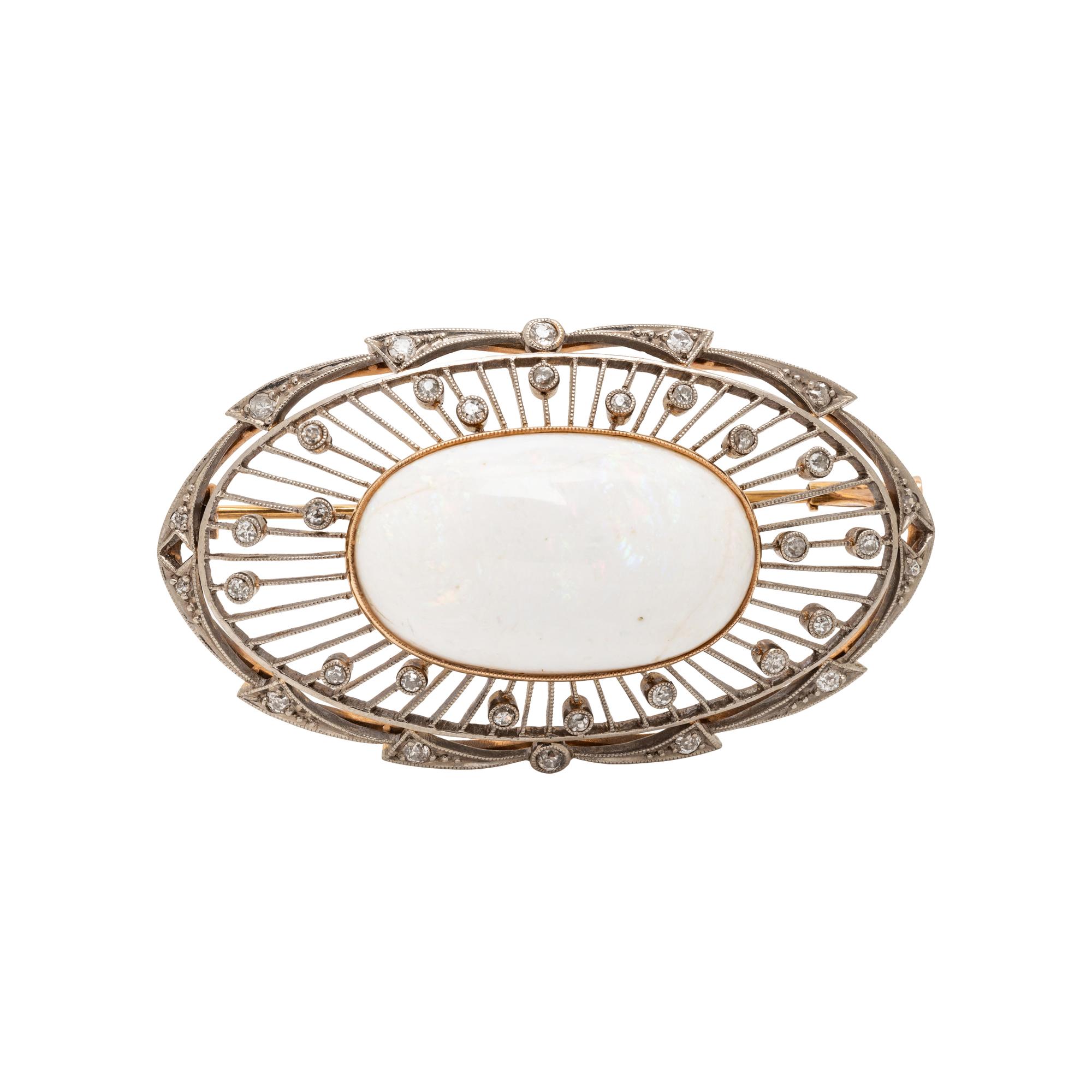 VINTAGE, OPAL AND DIAMOND BROOCH