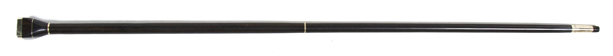 A Polished Agate Mounted and Ebony Walking Stick, Height overall 35 3/4 x width of handle 1 1/4 inches.