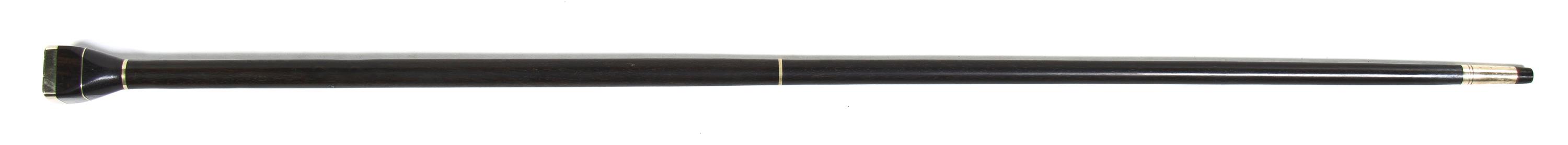 A Polished Agate Mounted and Ebony Walking Stick, Height overall 35 3/4 x width of handle 1 1/4 inches.