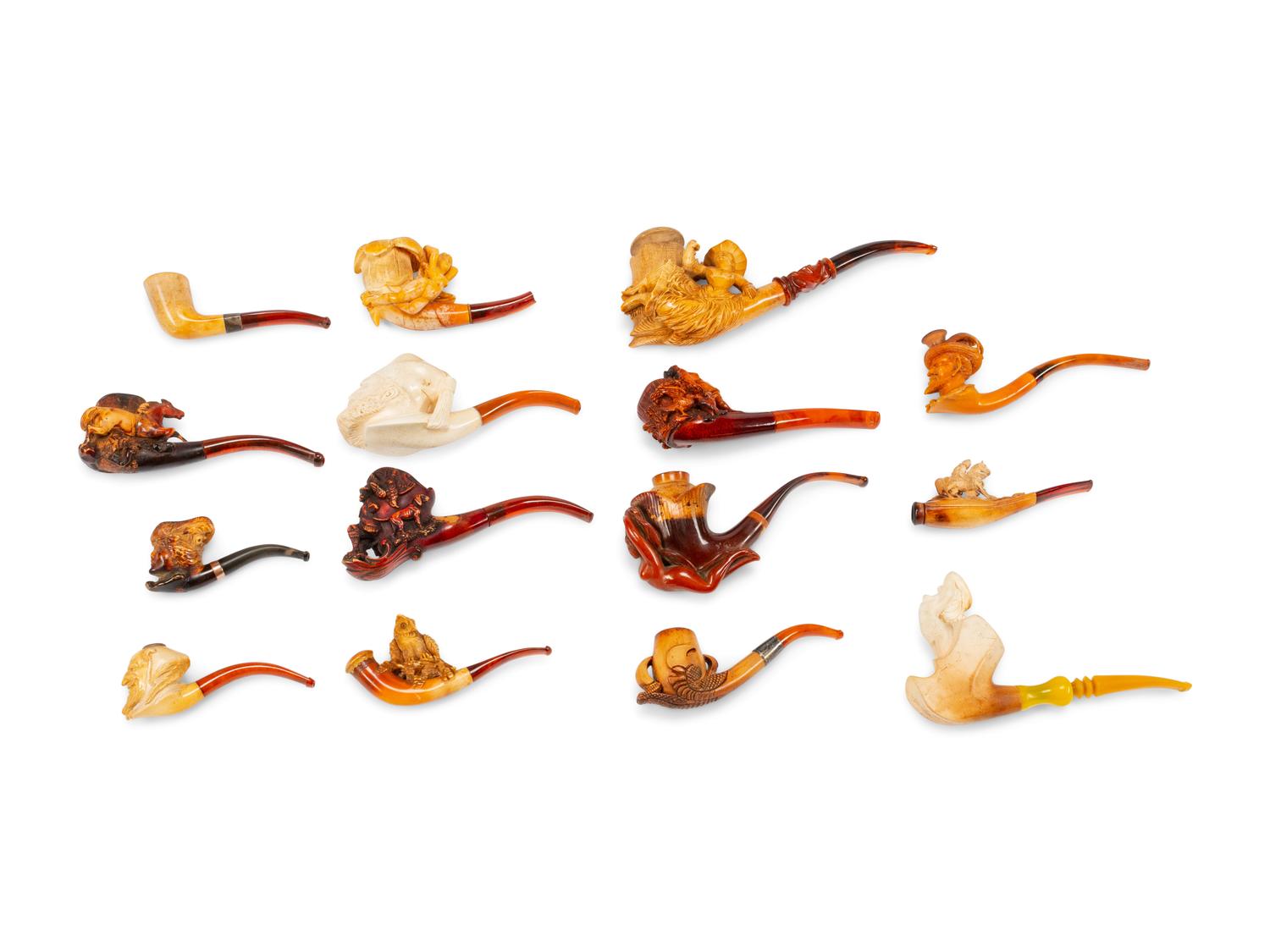 Fifteen Carved Meerschaum Pipes