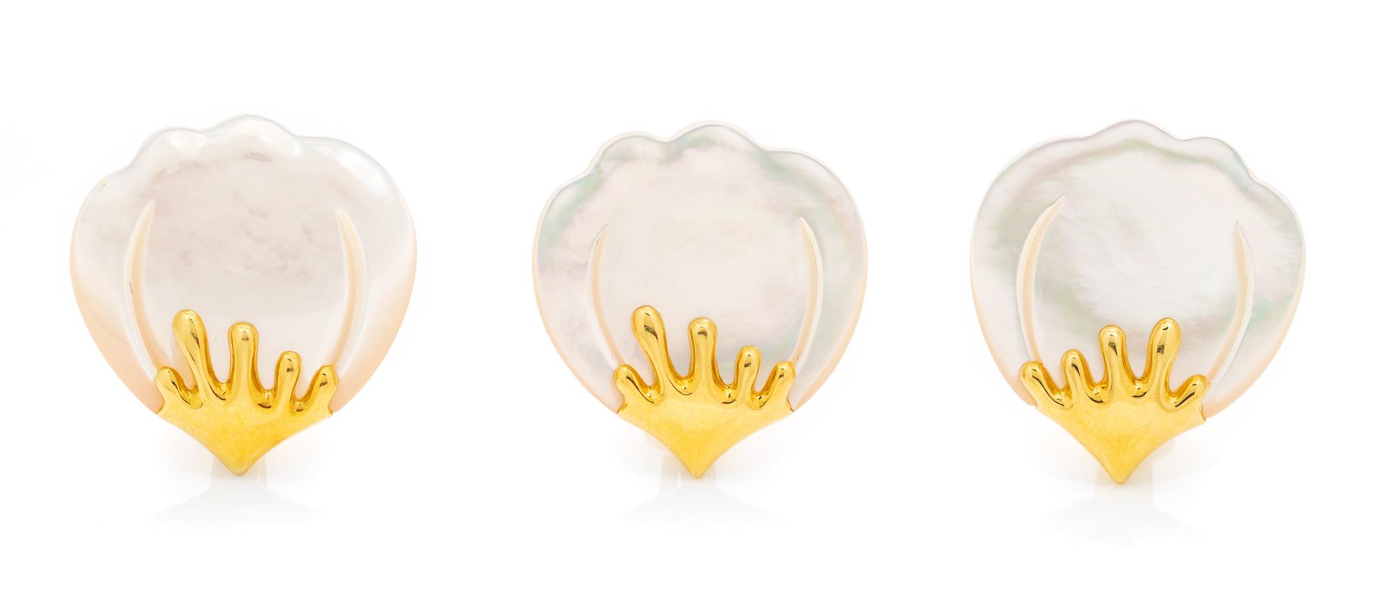 A Collection of 18 Karat Yellow Gold and Mother-of-Pearl Earclips, Angela Cummings for Tiffany & Co., Hong Kong, 13.00 dwts.