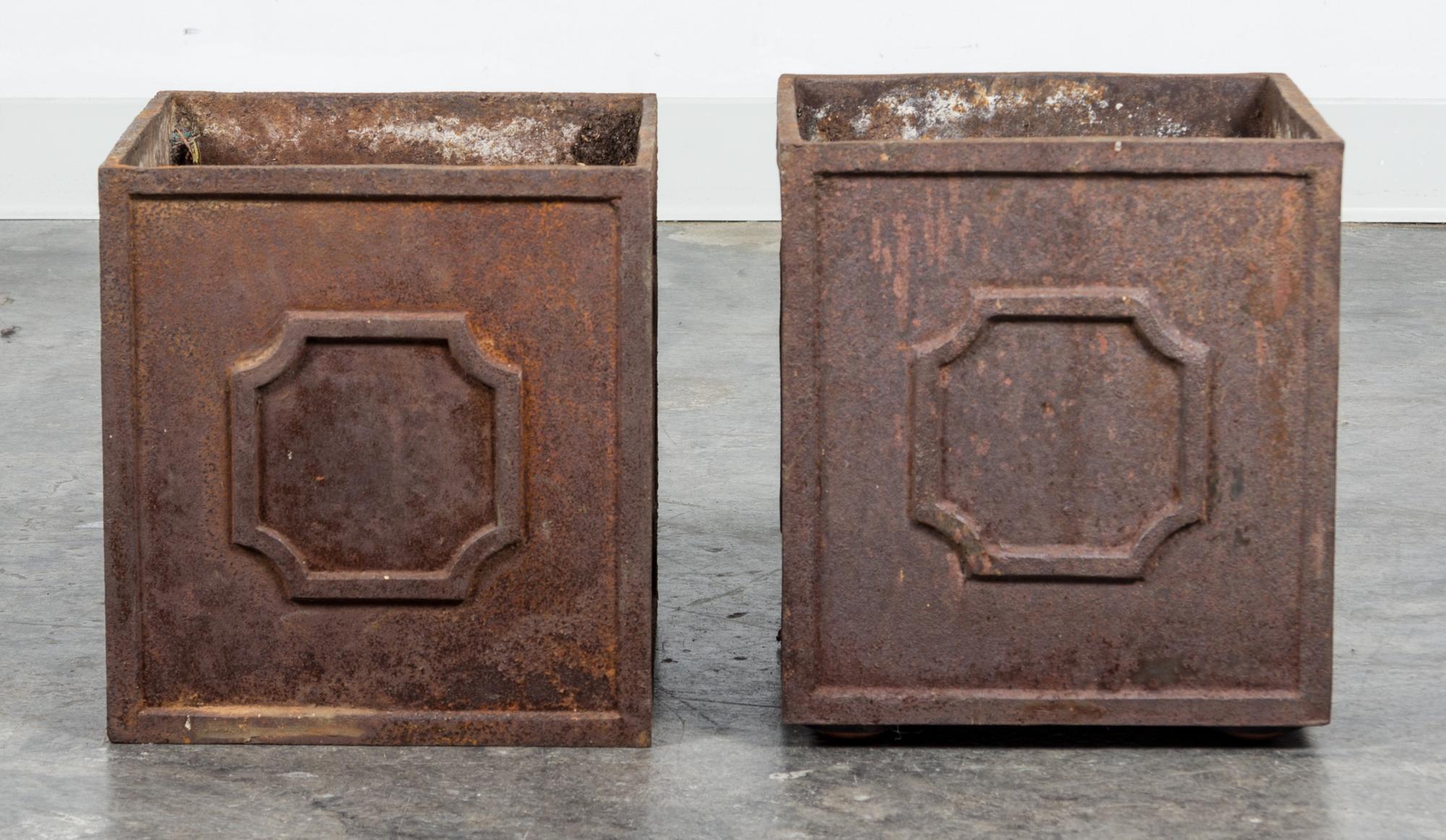 A Pair of Victorian Style Cast Iron Jardinieres Height 18 inches.