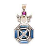 Antique, Sapphire, Multigem, and Platinum Pendant