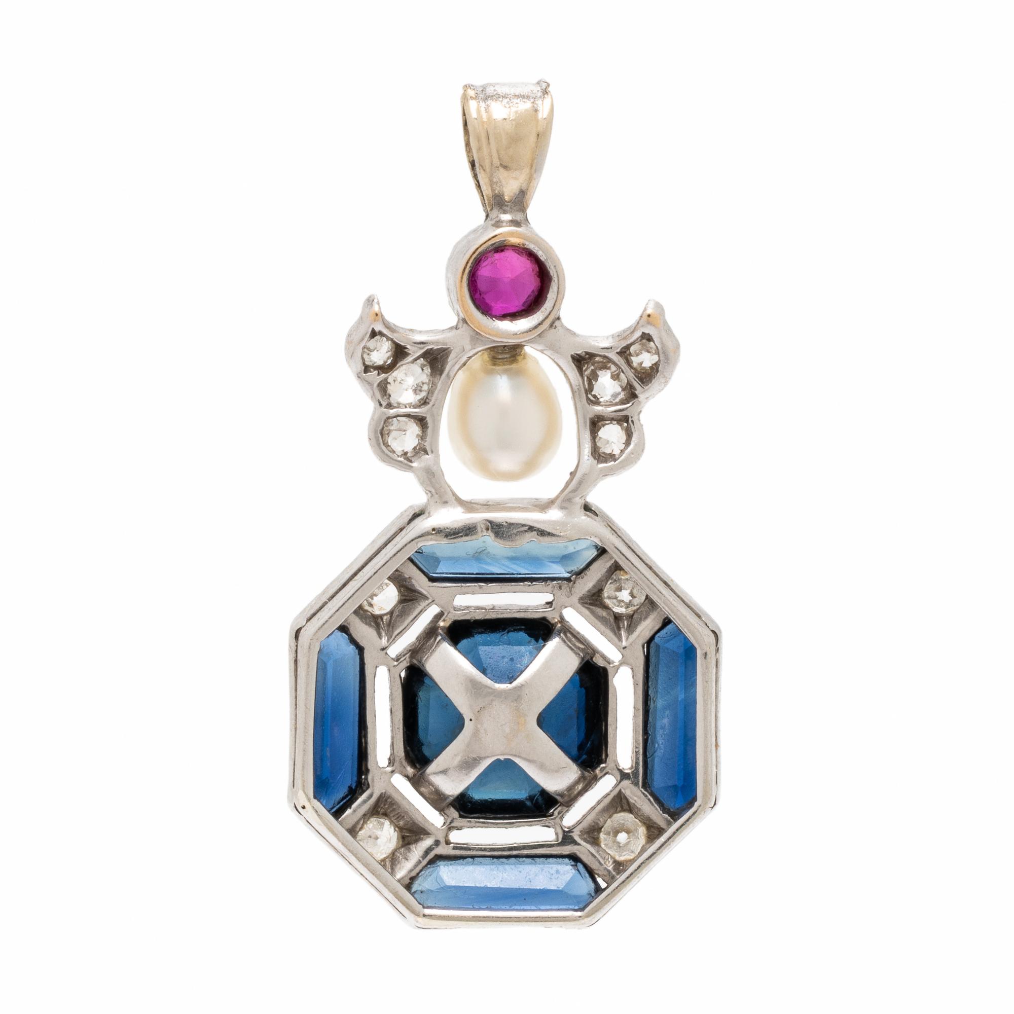Antique, Sapphire, Multigem, and Platinum Pendant