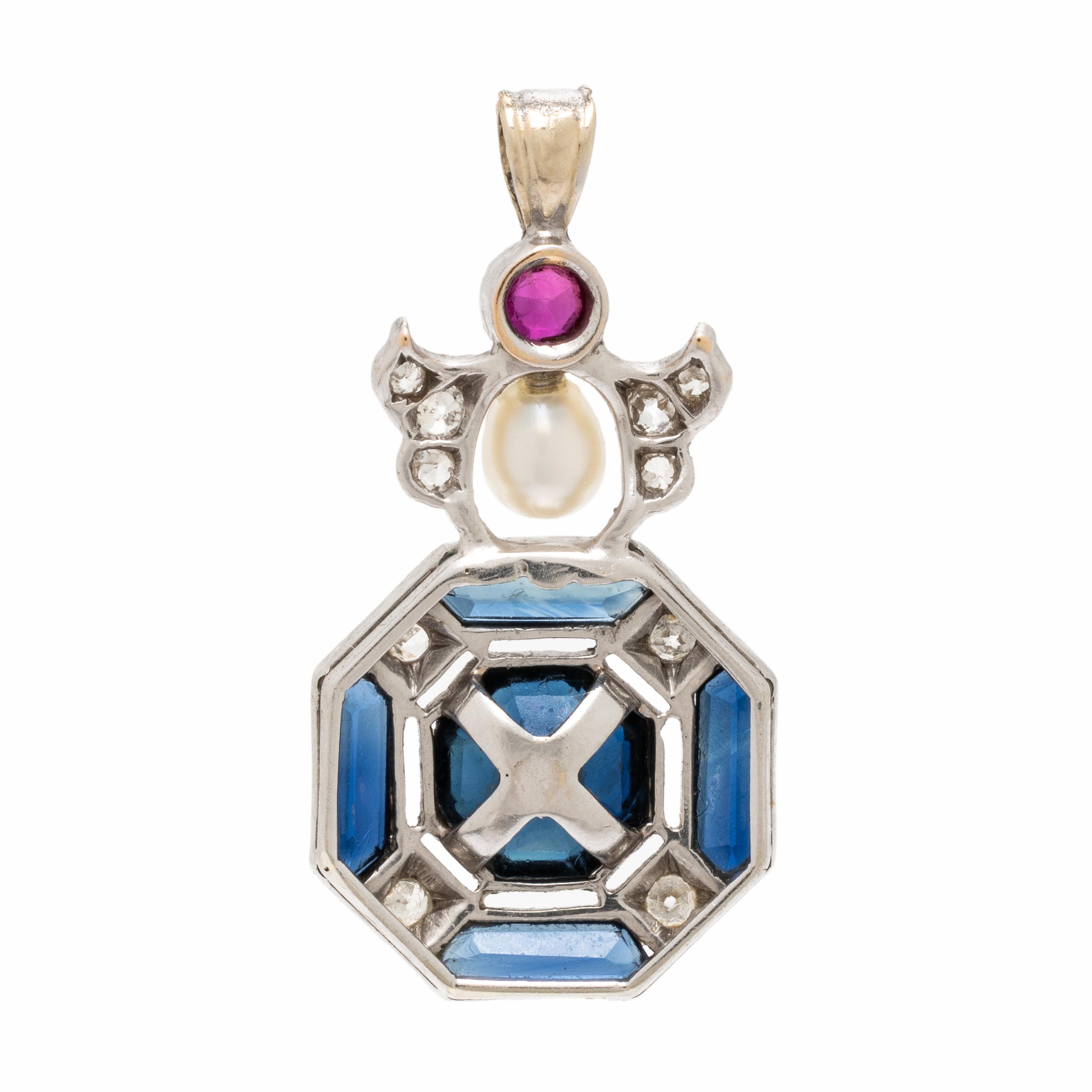 Antique, Sapphire, Multigem, and Platinum Pendant