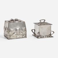 Archibald Knox and David Veasey for Liberty & Co., London Two "Tudric" Biscuit Barrels, England, circa 1900-1905