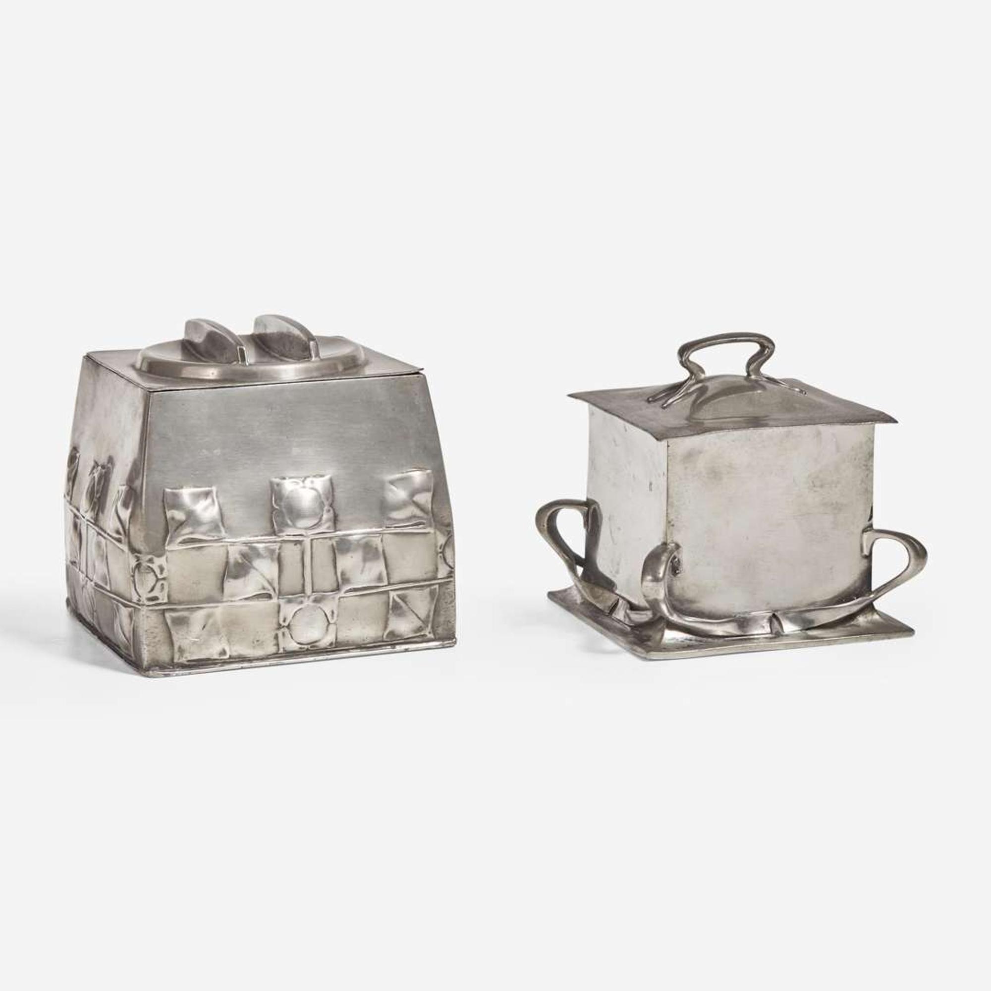 Archibald Knox and David Veasey for Liberty & Co., London Two "Tudric" Biscuit Barrels, England, circa 1900-1905