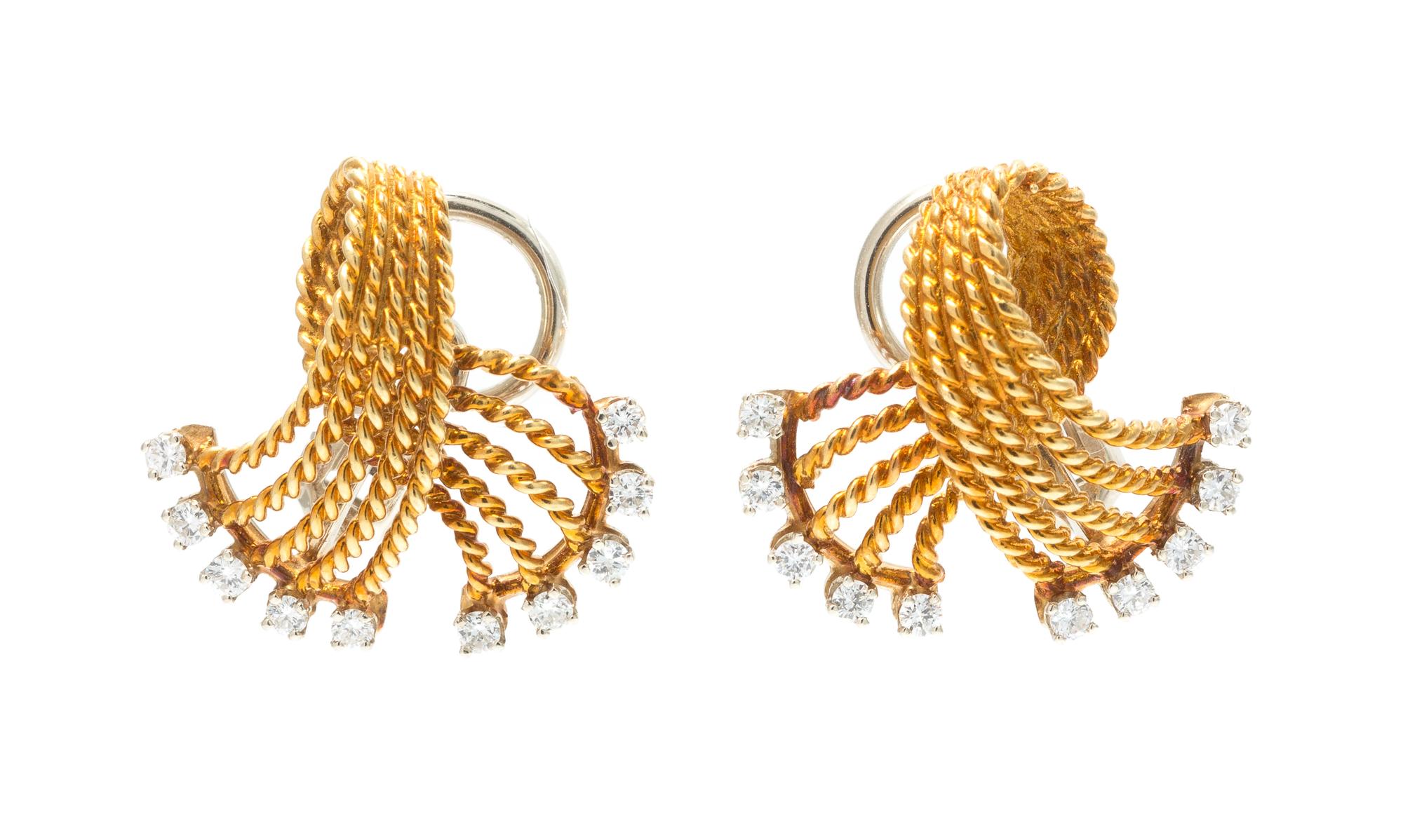 A Pair of Yellow Gold and Diamond Earclips, 8.10 dwts.
