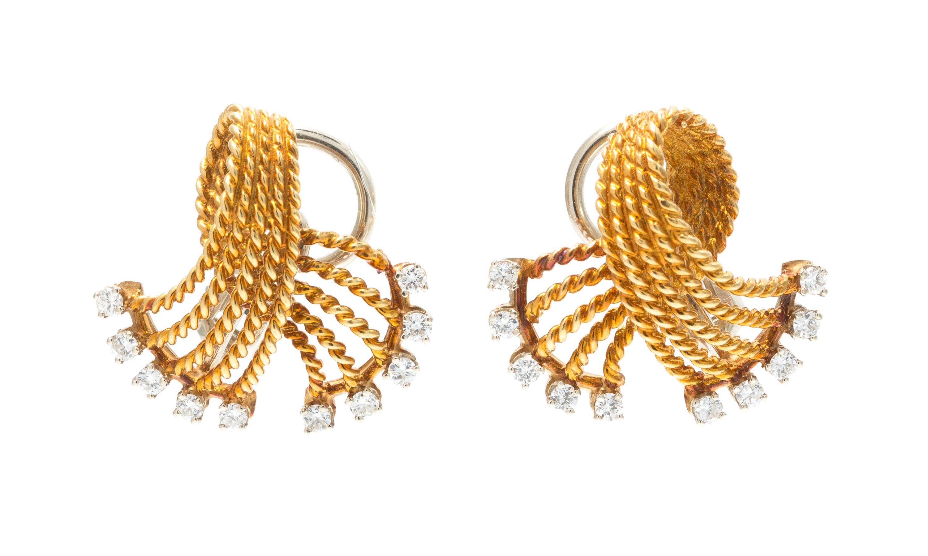 A Pair of Yellow Gold and Diamond Earclips, 8.10 dwts.