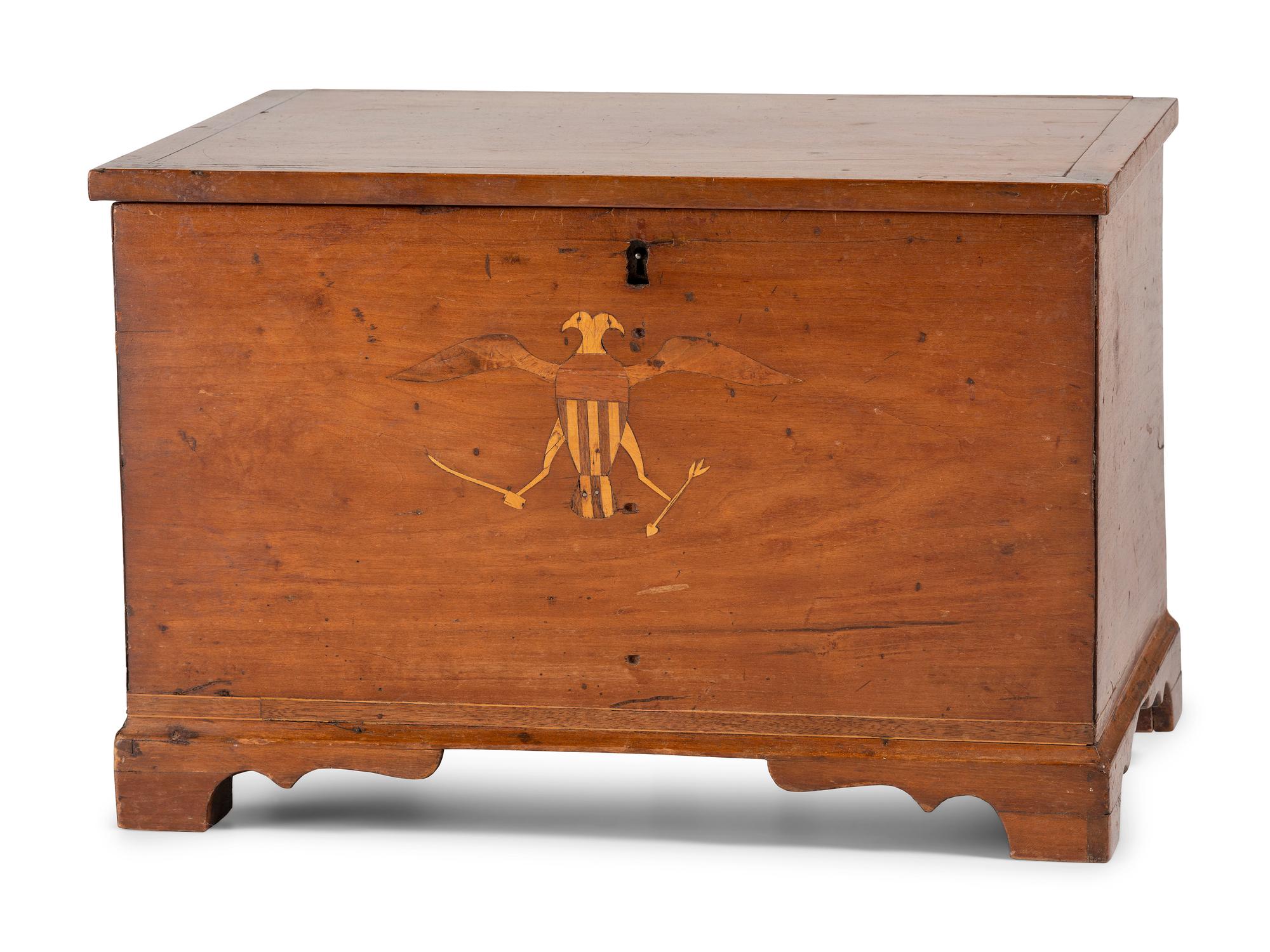 A Federal Eagle Inlaid Cherrywood Diminutive Blanket Chest