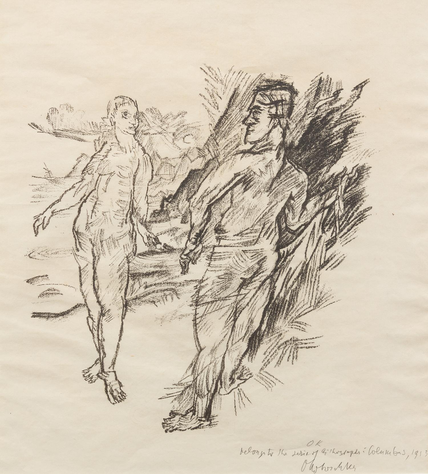 Oskar Kokoschka, (Russian, 1886-1980), Man and Woman from Der Gefesselte Columbus. Limited, signed.