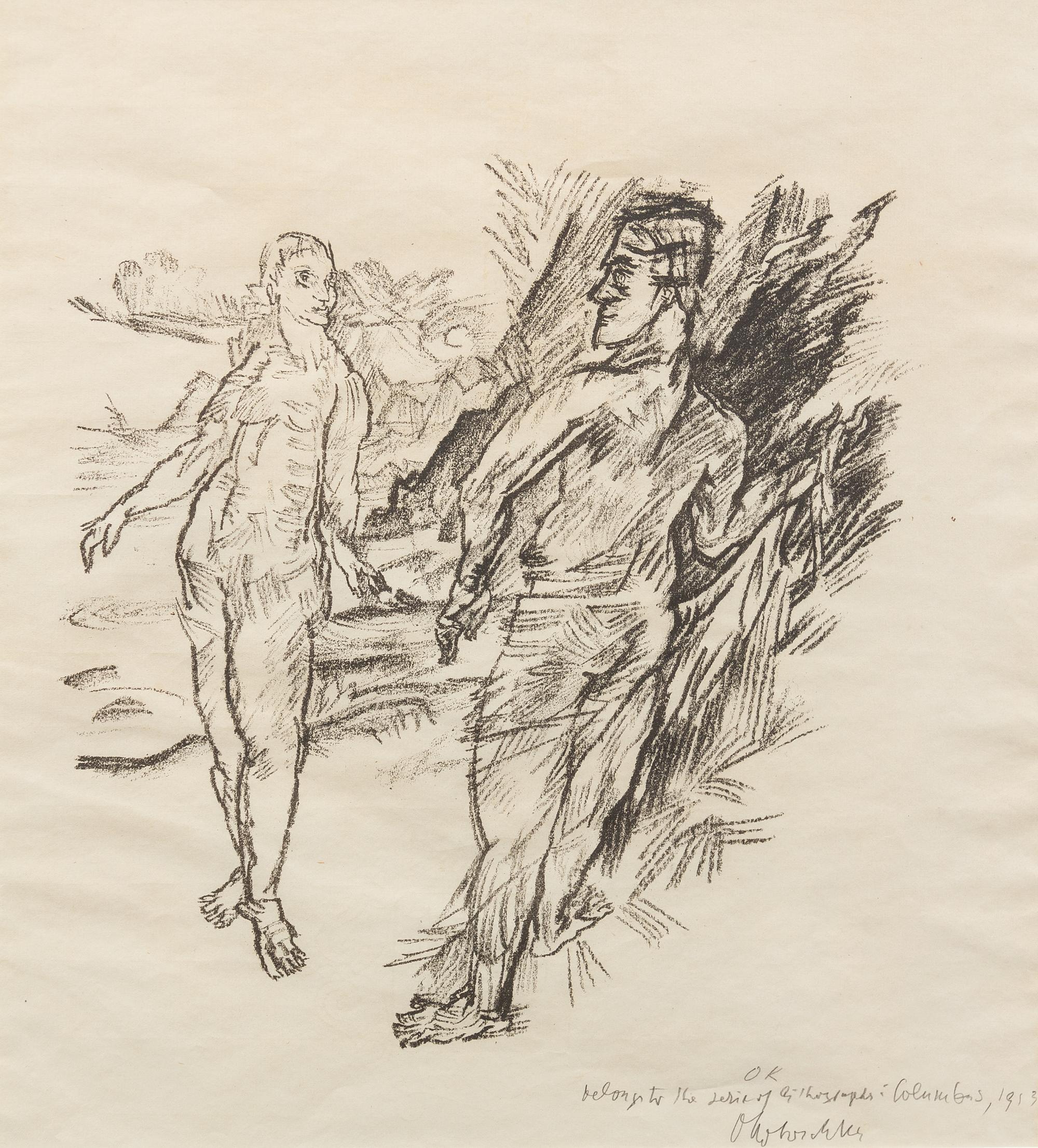 Oskar Kokoschka, (Russian, 1886-1980), Man and Woman from Der Gefesselte Columbus. Limited, signed.