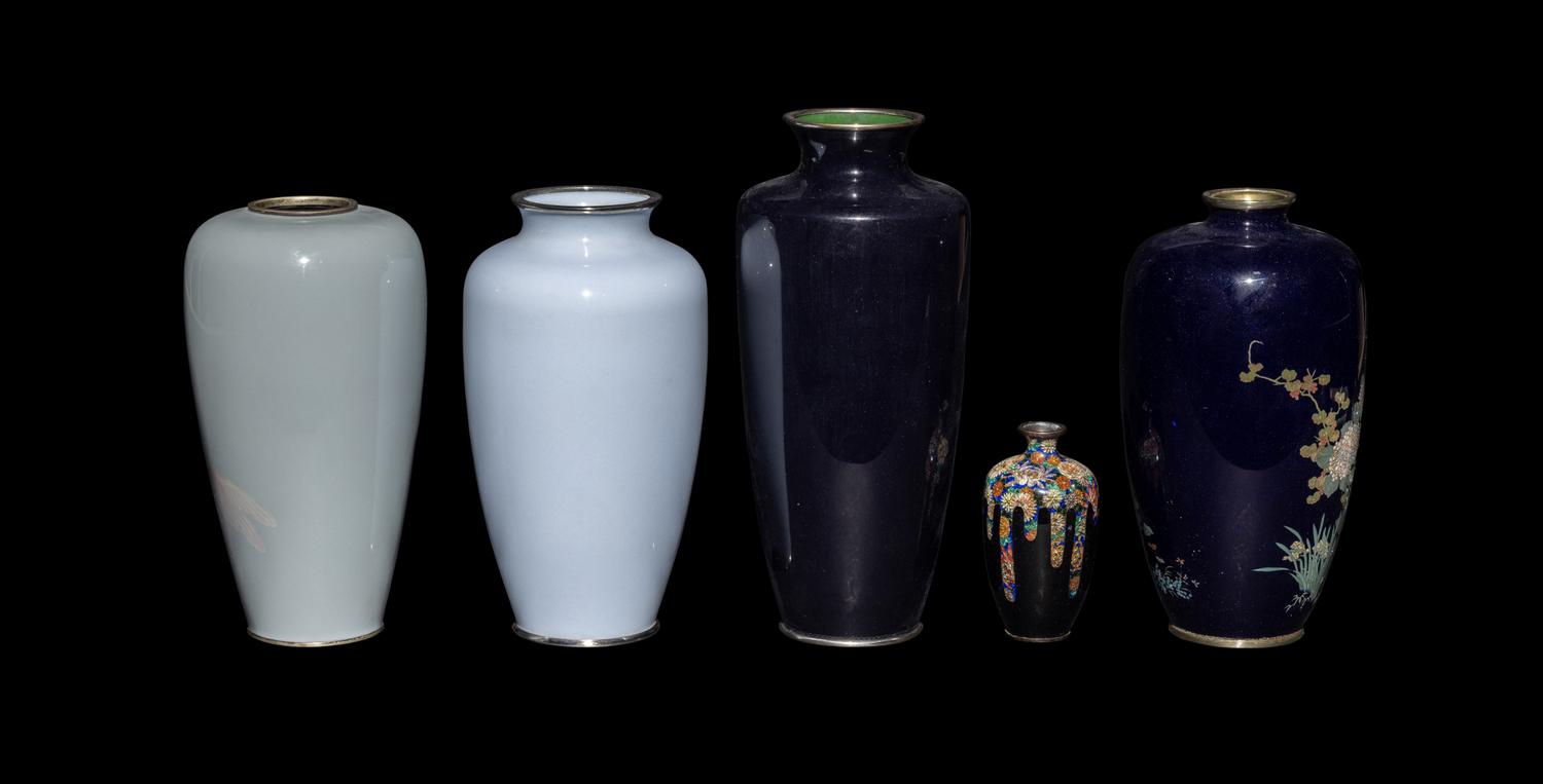 Five Japanese Cloisonné Enamel Vases