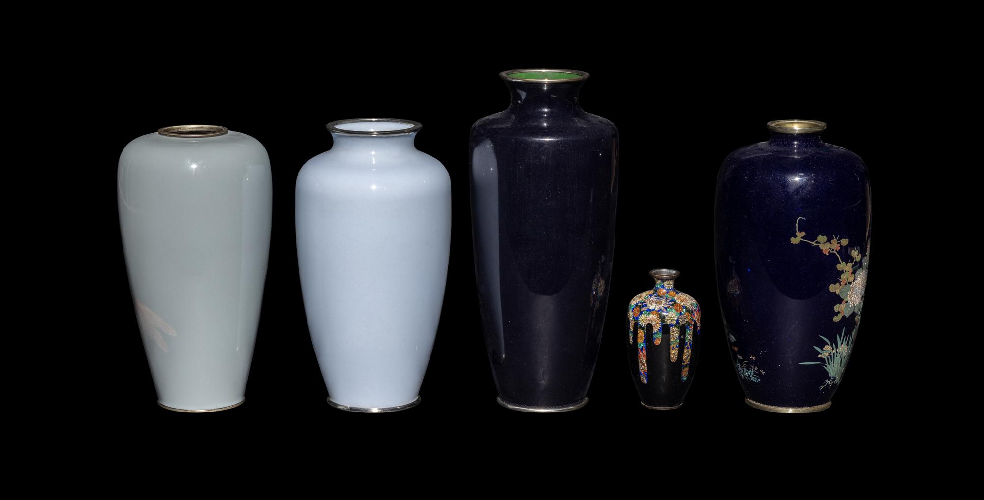 Five Japanese Cloisonné Enamel Vases