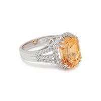 CEYLON, ORANGE-YELLOW SAPPHIRE AND DIAMOND RING