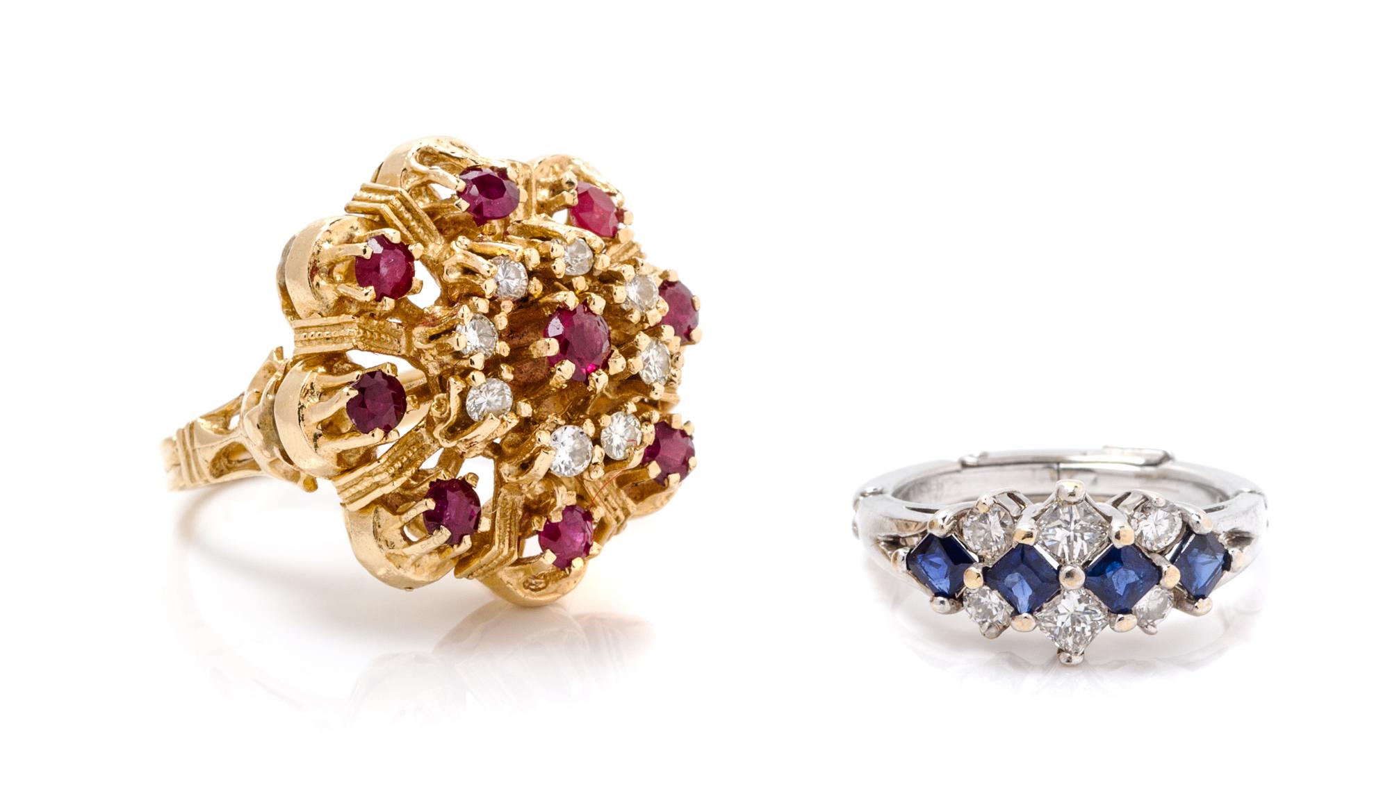 A Collection of Gold, Diamond and Gemstone Rings, 9.50 dwts.