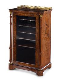 A Victorian Gilt Metal Mounted Burl Walnut Music Cabinet