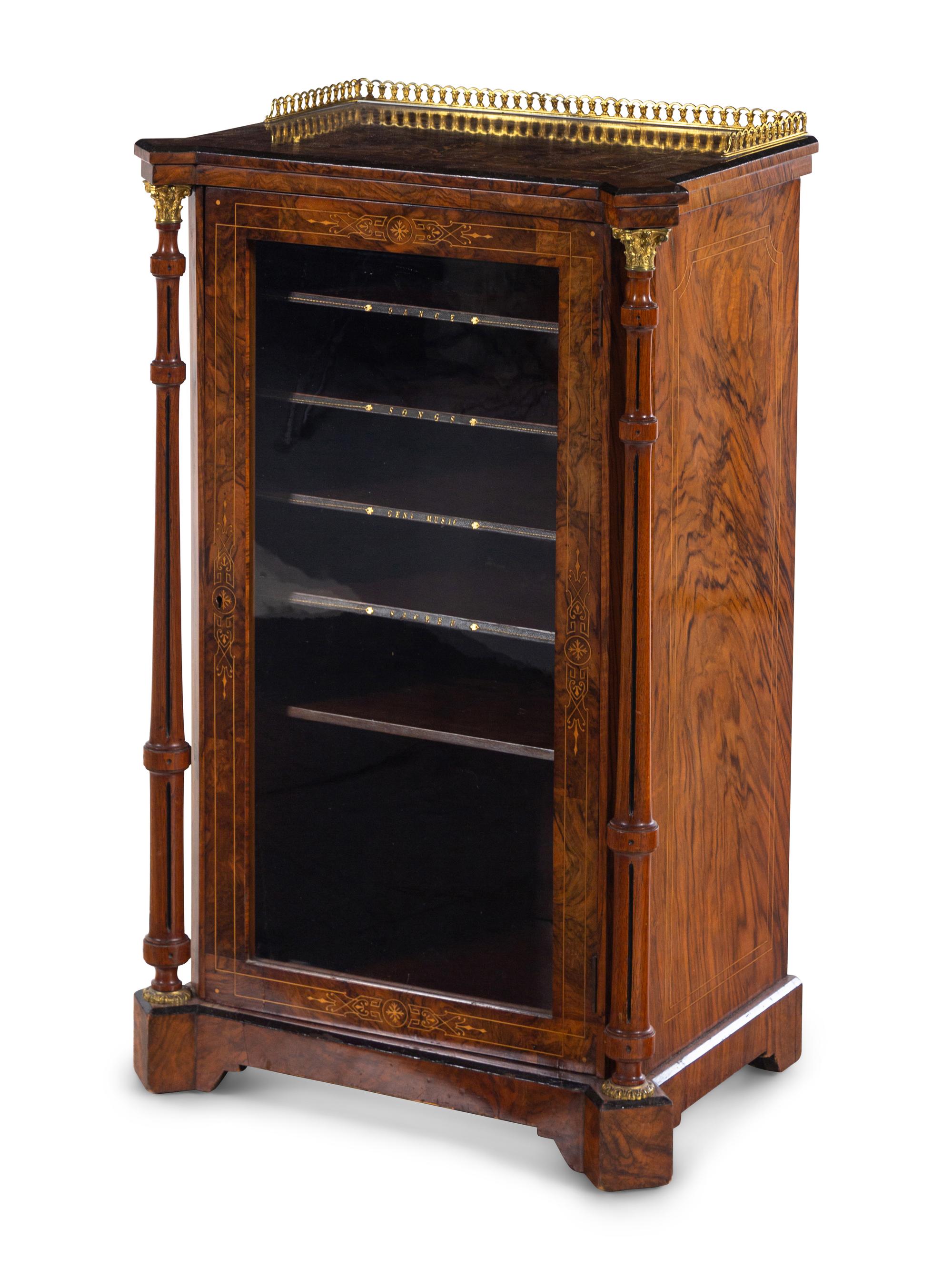 A Victorian Gilt Metal Mounted Burl Walnut Music Cabinet