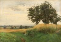 French School 19th century — Landscape with Tree, Kneeling Woman and Dog