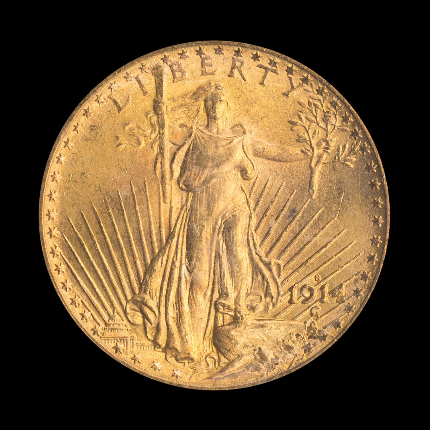 A United States 1914-S St. Gaudens $20 Gold Coin