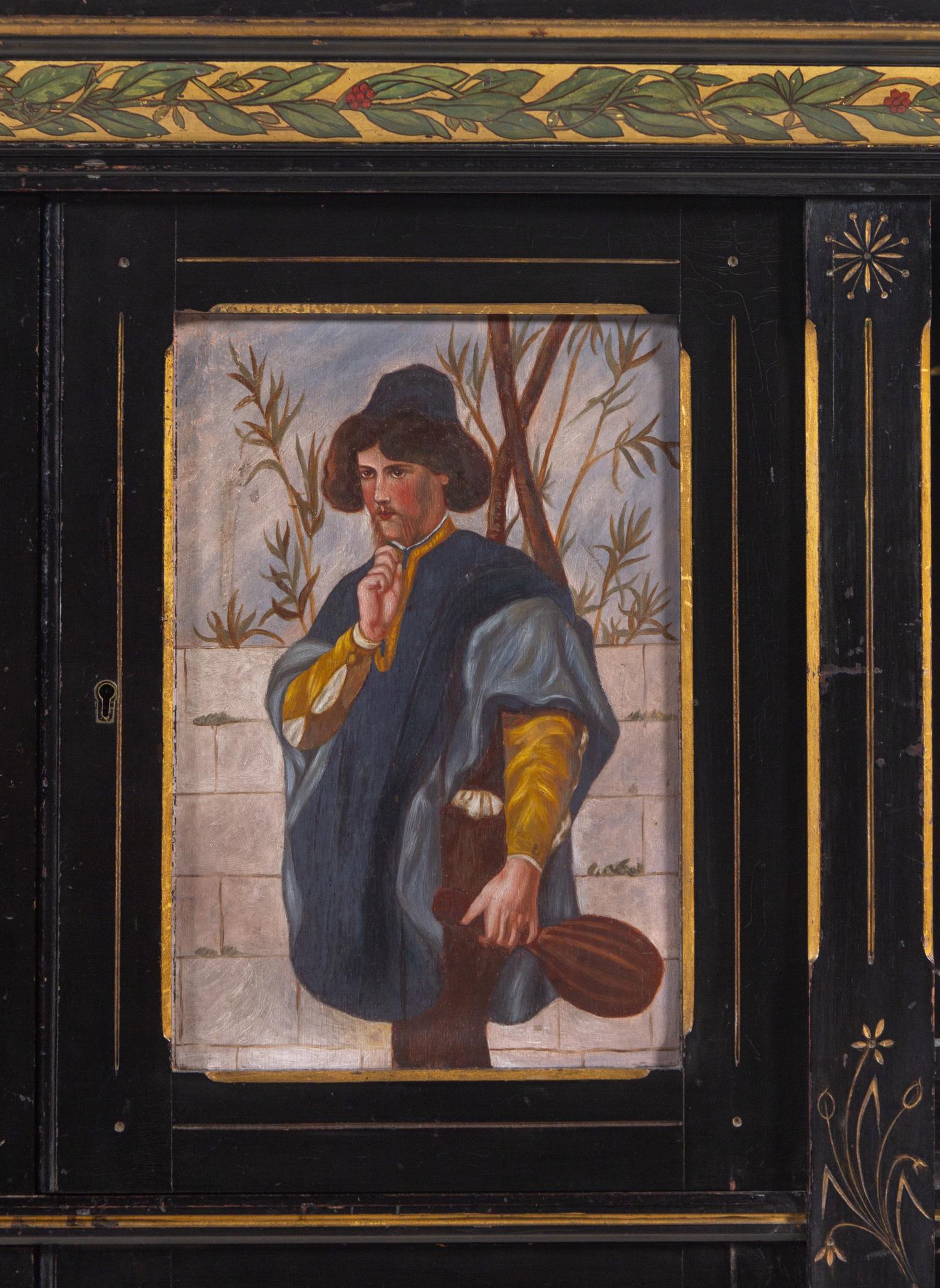An English Aesthetic Movement Ebonized and Hand-Painted Cabinet