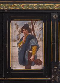 An English Aesthetic Movement Ebonized and Hand-Painted Cabinet