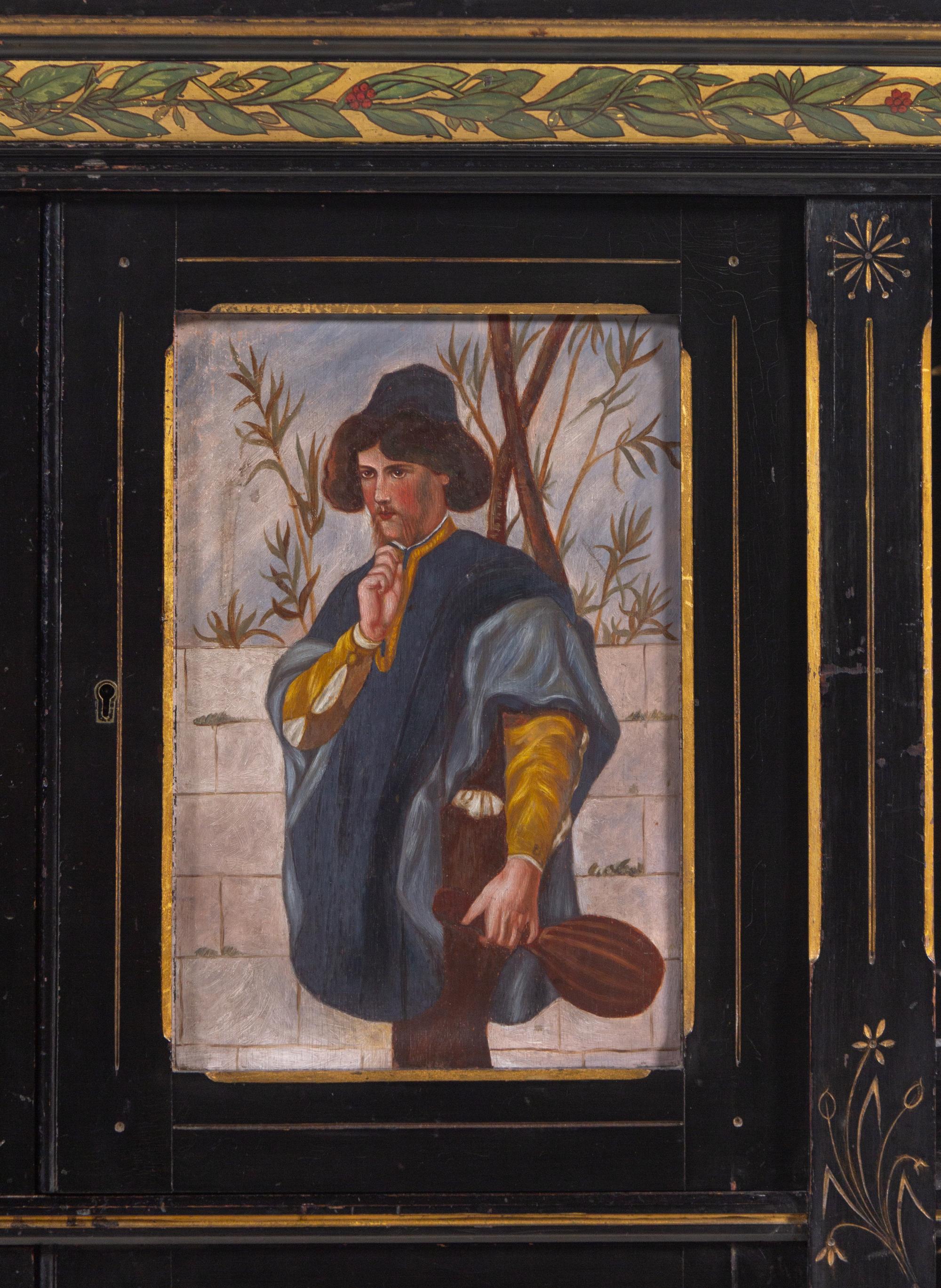 An English Aesthetic Movement Ebonized and Hand-Painted Cabinet
