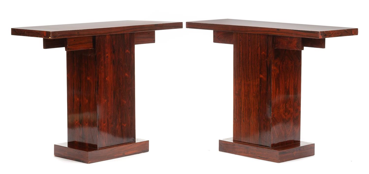 A Pair of Art Deco Style Console Tables Height 32 1/2 x width 43 x depth 15 inches.