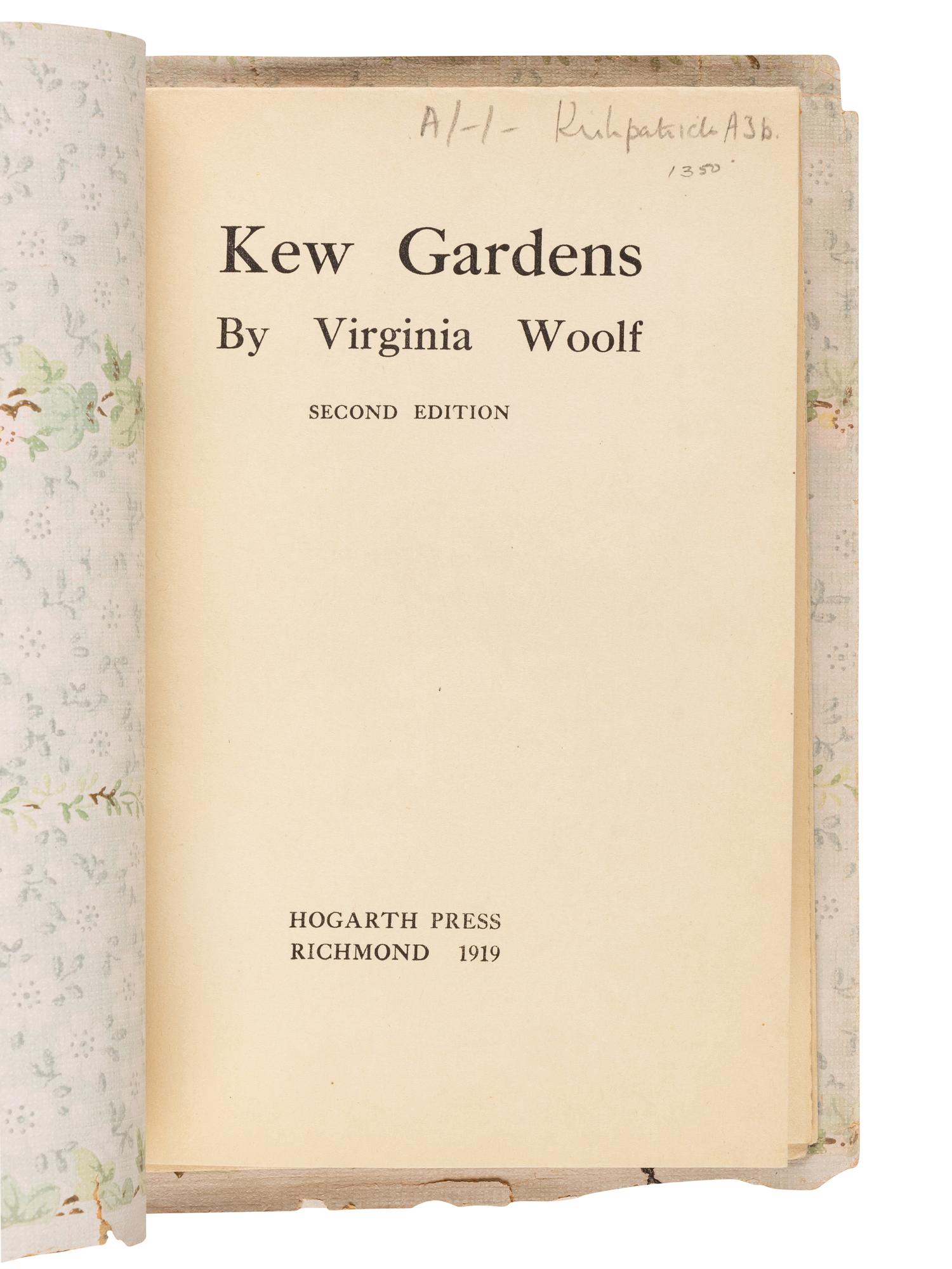 WOOLF, Virginia (1882-1941). Kew Gardens . Richmond: Hogarth Press, 1919.