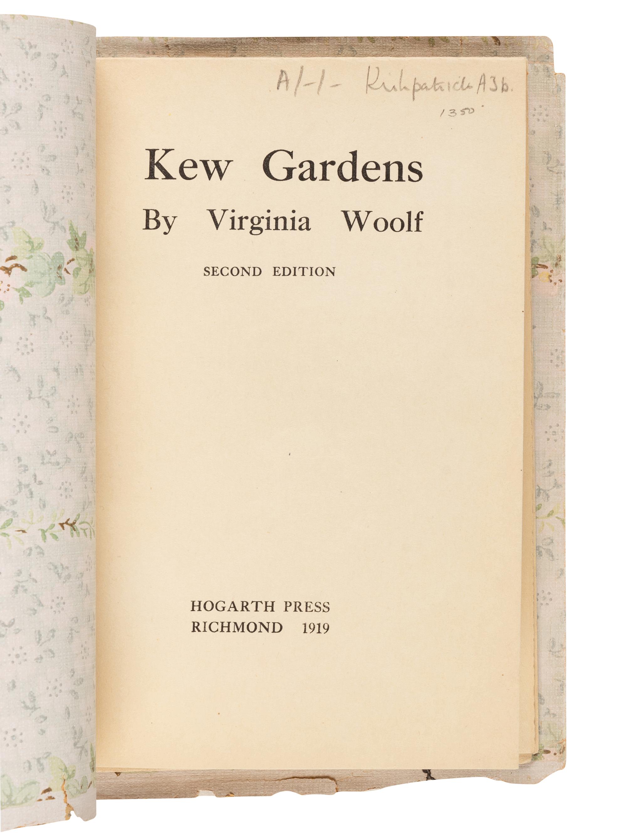 WOOLF, Virginia (1882-1941). Kew Gardens . Richmond: Hogarth Press, 1919.