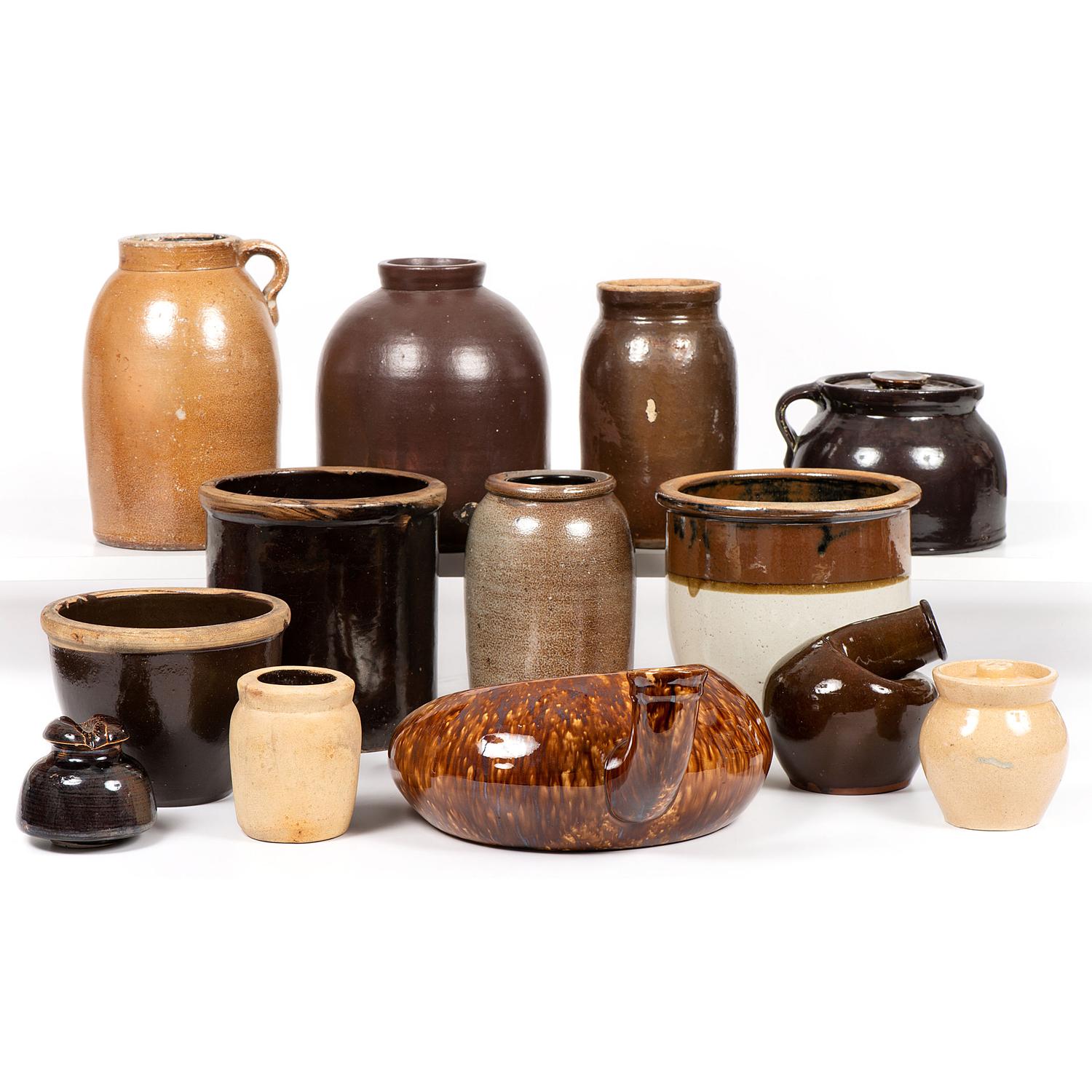 Thirteen Stoneware Vessels, Including Jars, Crocks, and Urinals
