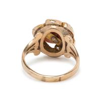 ANGEL SKIN CORAL, DIAMOND AND DEMANTOID GARNET RING
