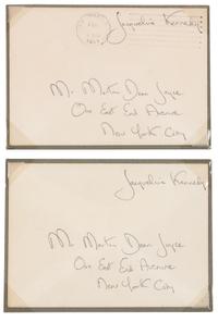 KENNEDY, Jacqueline (1929-1994), First Lady. Autograph free frank ("Jacqueline Kennedy"), on an envelope addressed in her hand. To Mr. Morton Dean Joyce, postmarked New York, NY, 6 November 1964.