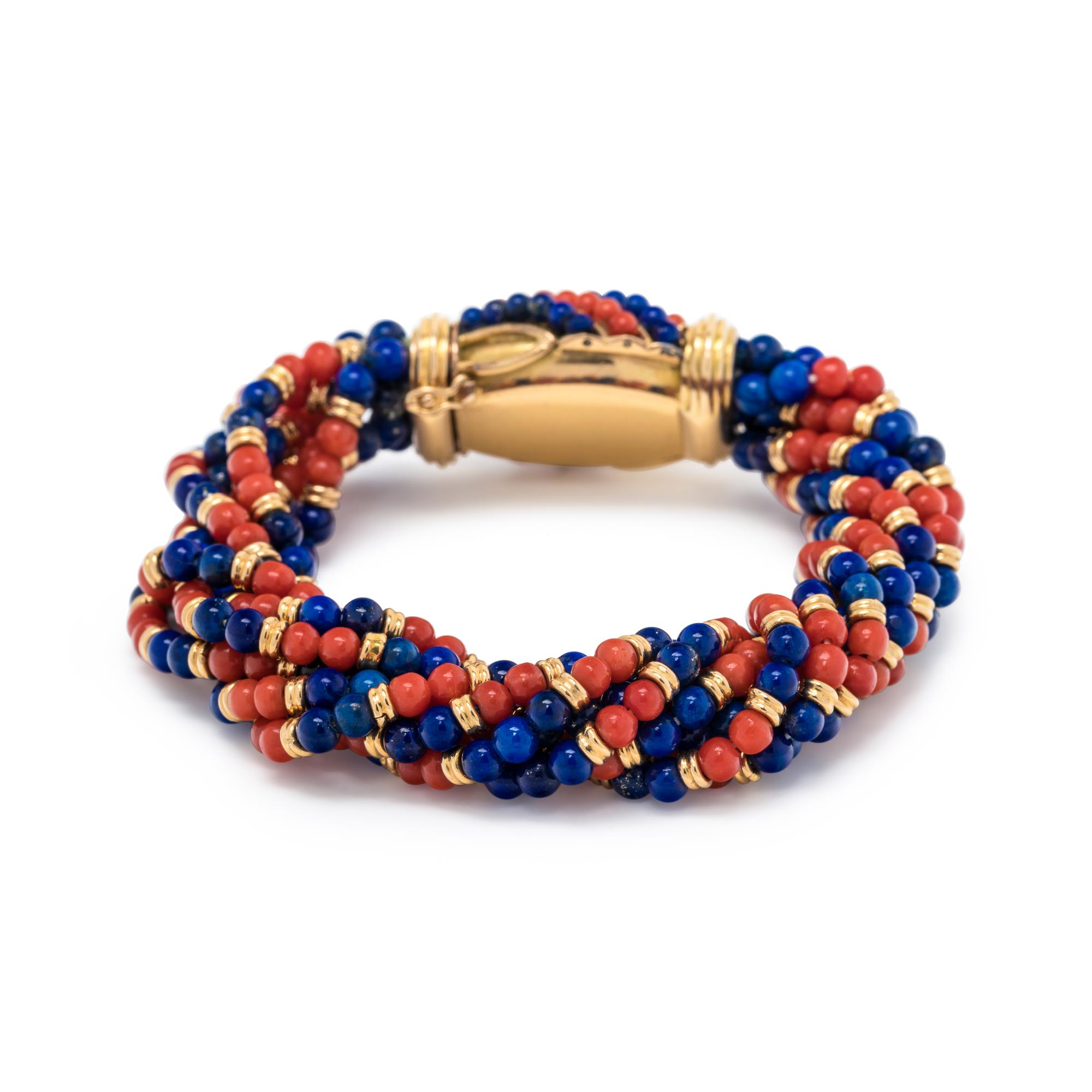 BVLGARI, CORAL AND LAPIS LAZULI MULTISTRAND BRACELET