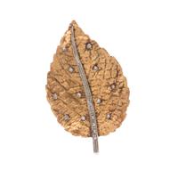 BICOLOR GOLD AND DIAMOND LEAF BROOCH
