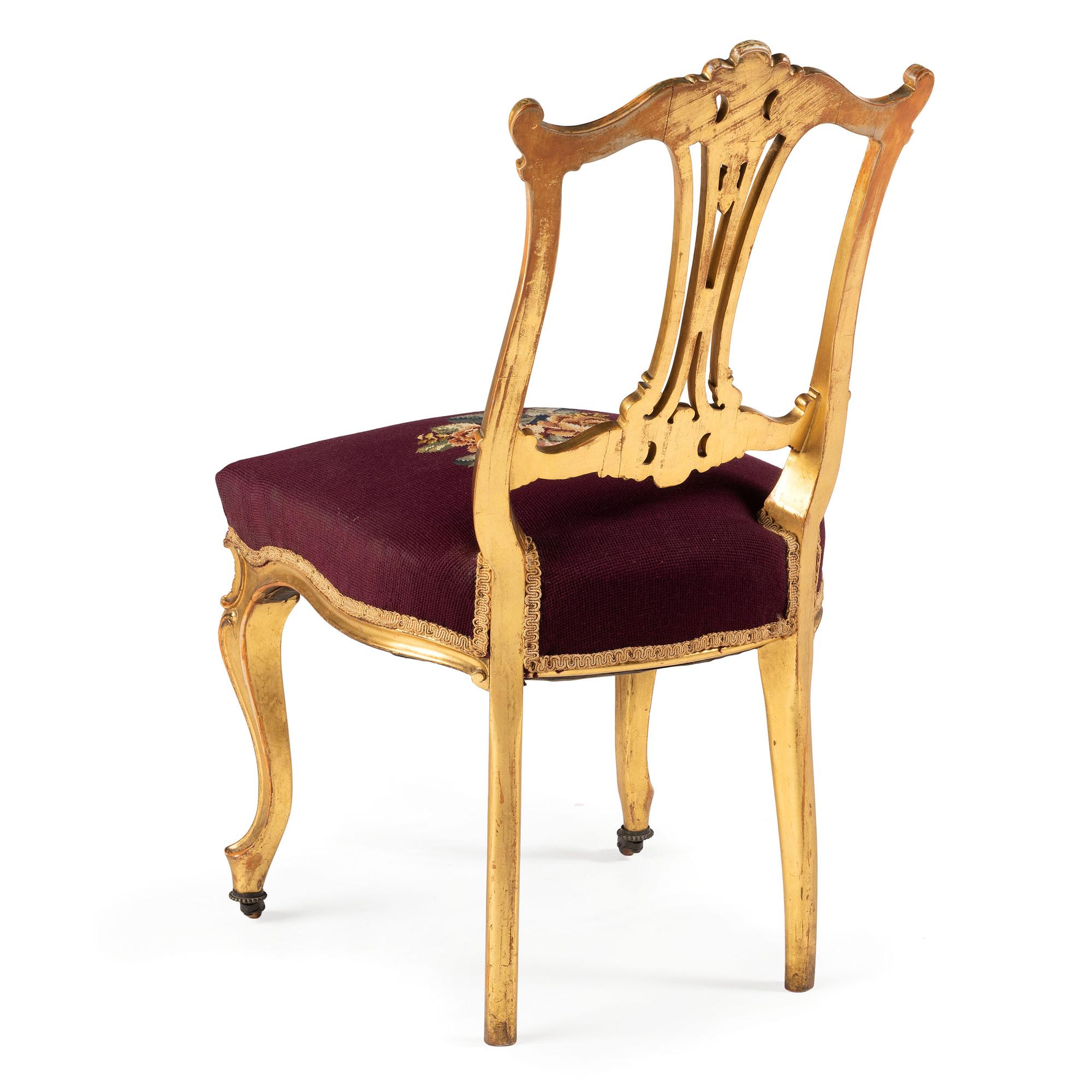 A French Louis XV Style Gilt Side Chair with Needlepoint Seat