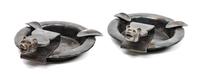 Two Wrought Iron Ash Tray with Attached Bear Motif Match Box Holders Height 3 x width 9 x depth 7 inches.