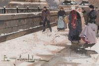 Animation sur le Pont Neuf sous la Neige , 1880