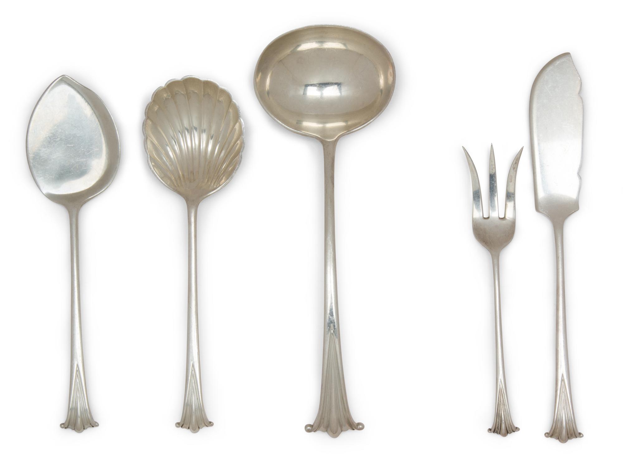 An English Silver Flatware Service, Various Makers, Wallace Sterling Company and CJ Vander Onslow pattern, comprising: 12 steak knives