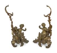 A Pair of French Gilt Bronze Chenets