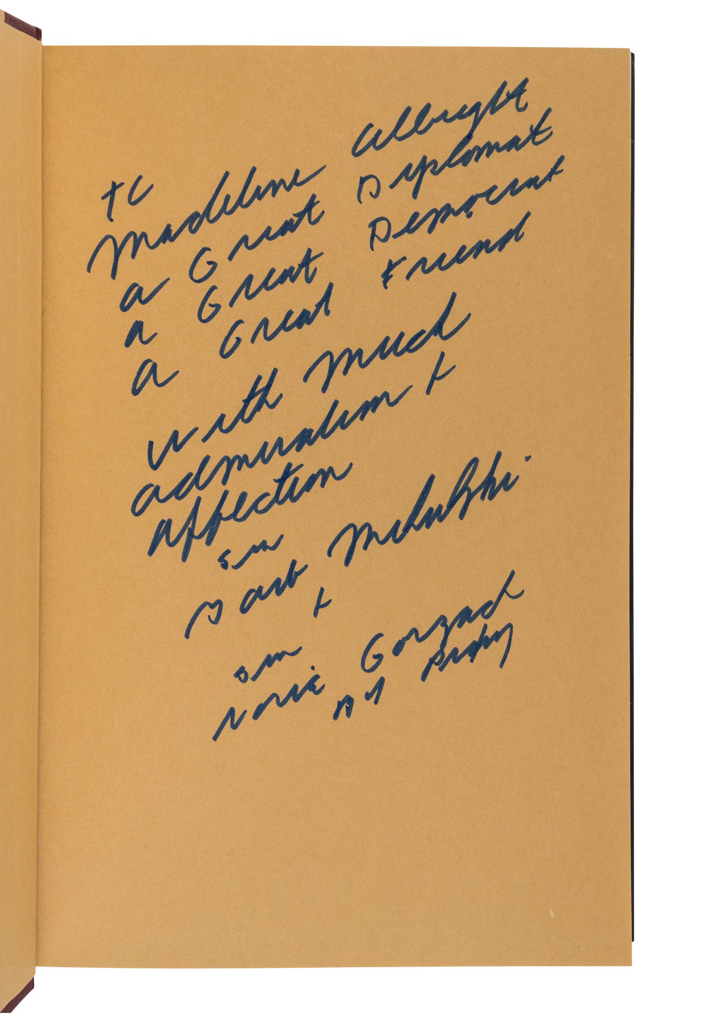 NOVELS BY POLITICAL FIGURES A group of 6 novels, ALL FIRST EDITIONS, most INSCRIBED TO SECRETARY ALBRIGHT: